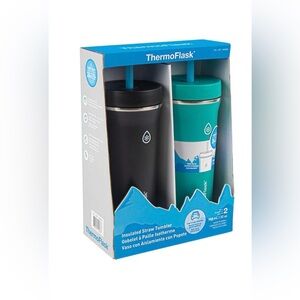🆕 Thermoflask 32oz Insulated Standard Straw Tumbler, 2-Pack, Black/Teal Green